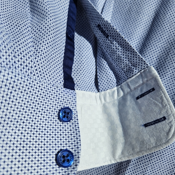 Maceoo XL Long Sleeve Dress Shirt Italian Button-Down Blue White Top 100% Cotton - Picture 14 of 16